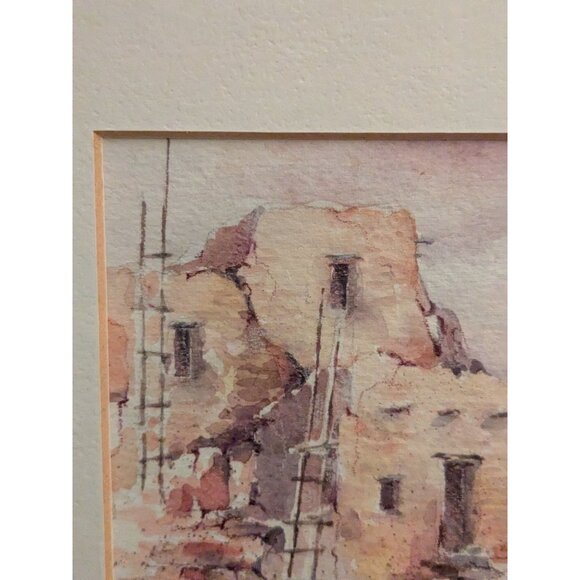 Faulkner Watercolor Painting Of Adobe Pueblo Scene In Copper Frame - Picture 6 of 16